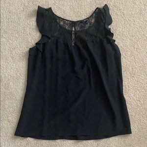 Satin Lace and Ruffled Cuff Blouse